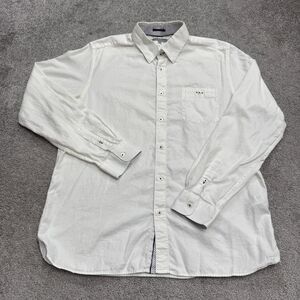 Ted Baker Textured Flip Cuff Dress Shirt Mens 5 White Cotton Long Sleeve Classic